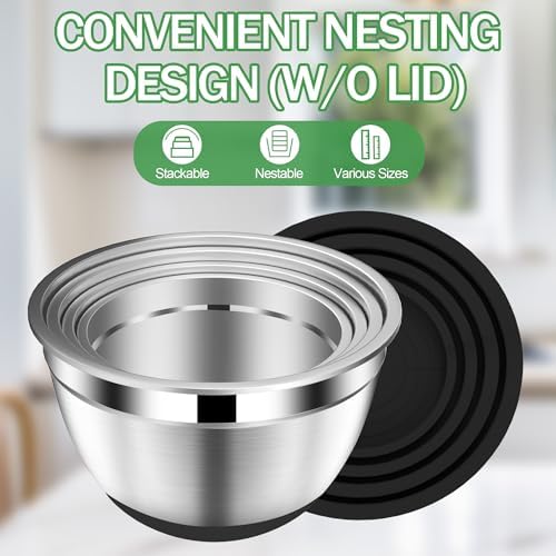 DUTZUN Stainless Steel Mixing Bowls with Lids Set - 4 25 2 15QT Black