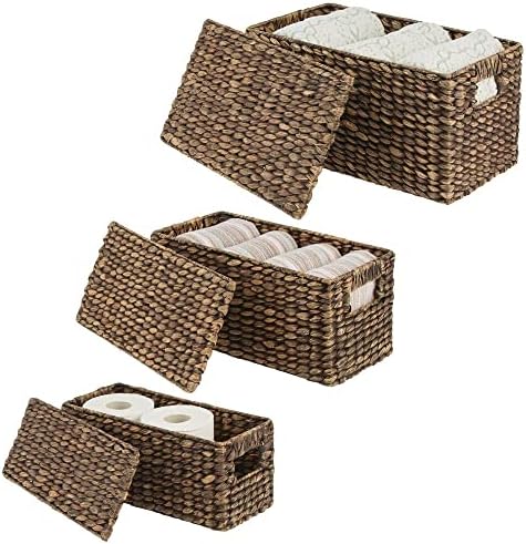 mDesign Woven Water Hyacinth Storage Baskets Set of 3 Dark Brown