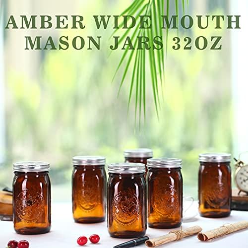 Eleganttime Amber Glass Mason Jars 32 Oz 6 Pack