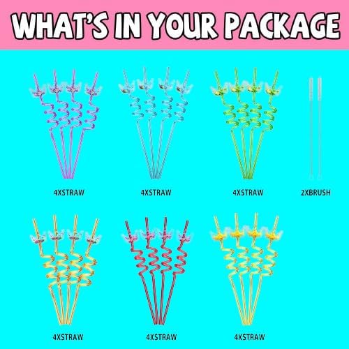 Glitter Princess Crown Reusable Drinking Straws 24 Pack