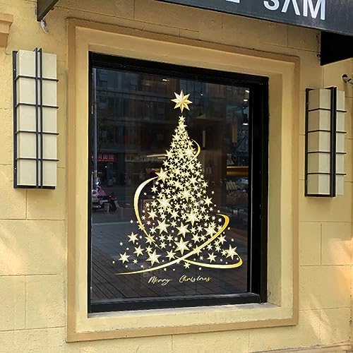 Golden Christmas Tree Window Clings Sticker for Glass