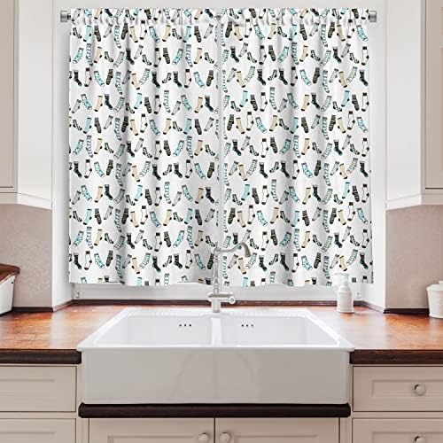 Ambesonne Cartoon Kitchen Curtains 2 Panel Set Blue Beige 55x39