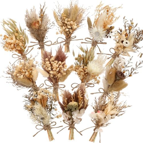 Layhit 12 Pack Mini Boho Dried Flower Bouquets