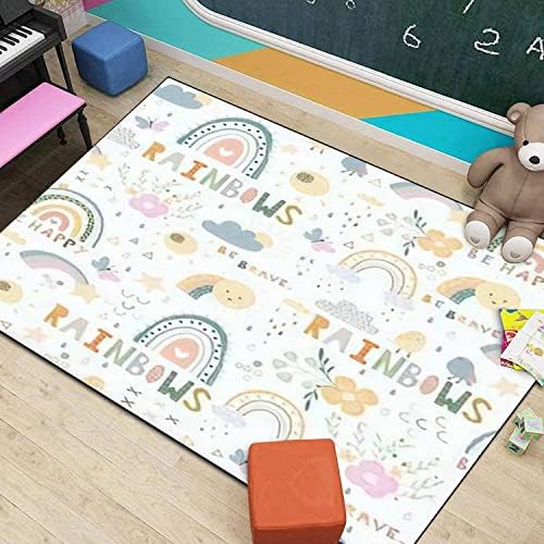 Modern Home Kids Play Area Rugs with Rainbows Design