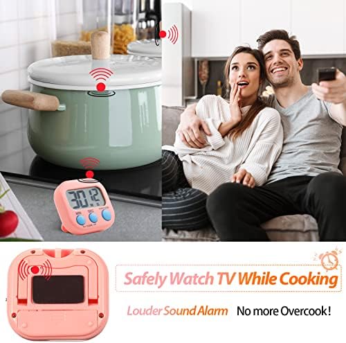 24 Piece Digital Timer Set with Magnetic Display and Loud Alarm - Pink Orange
