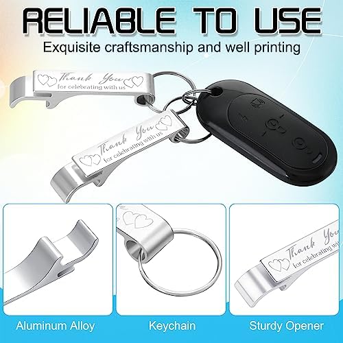 Dandat 100 Pcs Silver Bottle Opener Keychain Wedding Favors