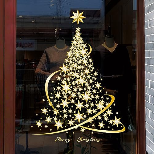 Golden Christmas Tree Window Clings Sticker for Glass