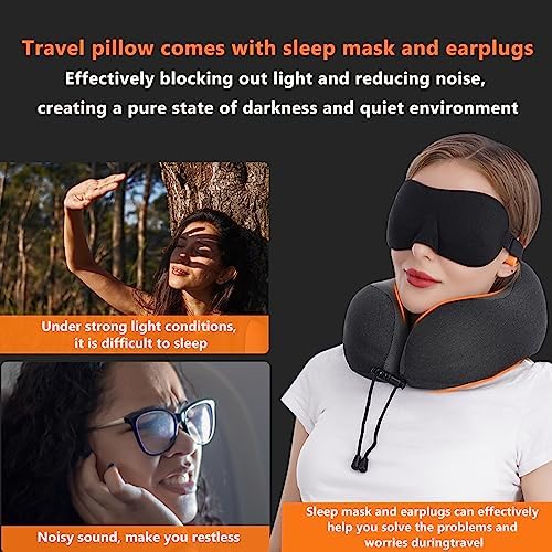 MLVOC Travel Neck Pillow with Memory Foam and Eye Masks Set