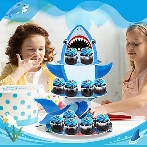 Zopeal 3 Tier Shark Cupcake Stand Ocean Theme Decor