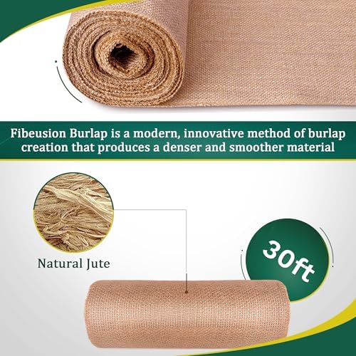 Fibeusion Burlap Table Runner 12x30ft No-Fray Premium Natural Roll