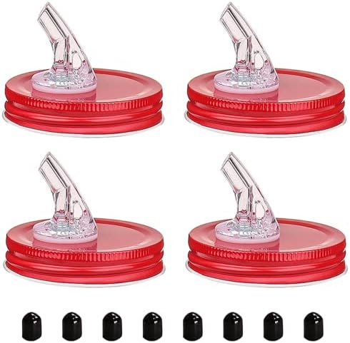 Free Flow Mason Jar Pour Spouts 4-Pack with Red Lids