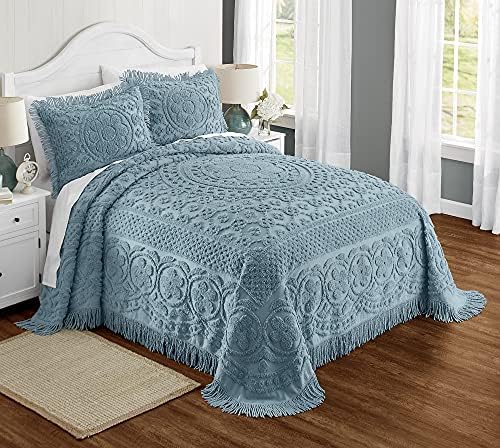 Montgomery Ward Emily Floral Chenille Bedspread Queen Blue