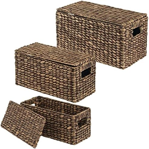 mDesign Woven Water Hyacinth Storage Baskets Set of 3 Dark Brown