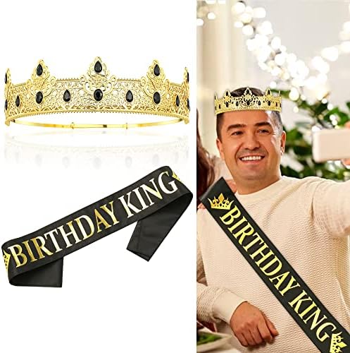 Birthday King Crown and Sash for Men - Gold Design