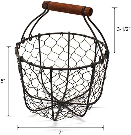 Round Chicken Wire Egg Basket with Wooden Handle