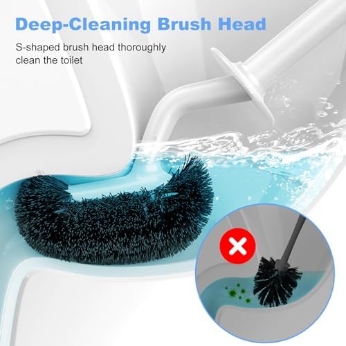 HAMITOR Toilet Bowl Brush Holder Set with Curved Design and Hidden Storage