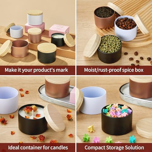4oz and 8oz Black Candle Tins with Lids - 12pcs Bulk DIY Packaging