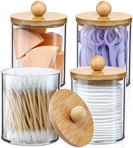 4 Pack Q Tip Holder Dispenser with Bamboo Lids
