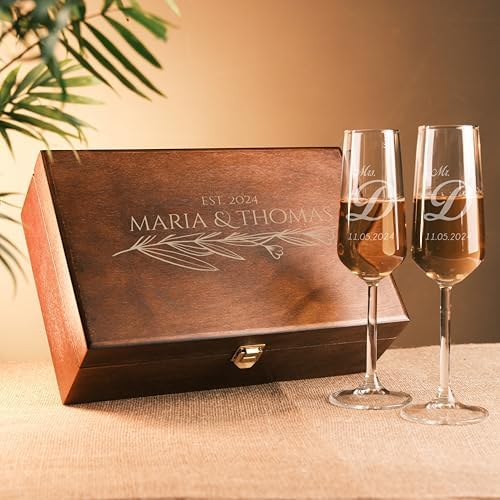 Personalized Champagne Flutes Set of 2 for Weddings