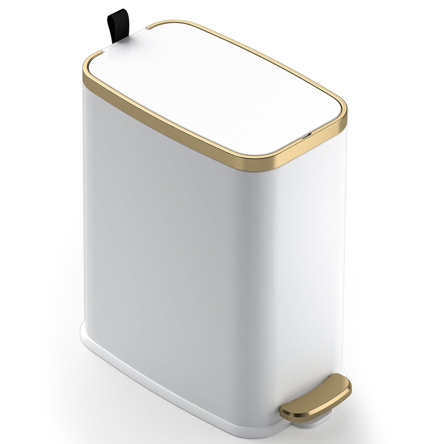 CEROELDA 5L Slim Metal Trash Can with Soft Close Lid - White