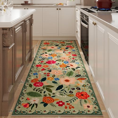 Soft Floral Runner Rug with Non Slip Rubber Backing