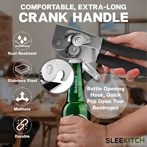 Sleekitch Heavy Duty Manual Can Opener With Bottle Opener Hook