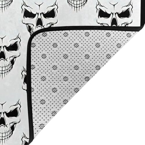 Halloween Skeleton Head Flannel Non-Slip Floor Mat 80x58in
