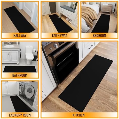 Ottomanson Hallway Runner Rug 22 x 6 Non Slip Black