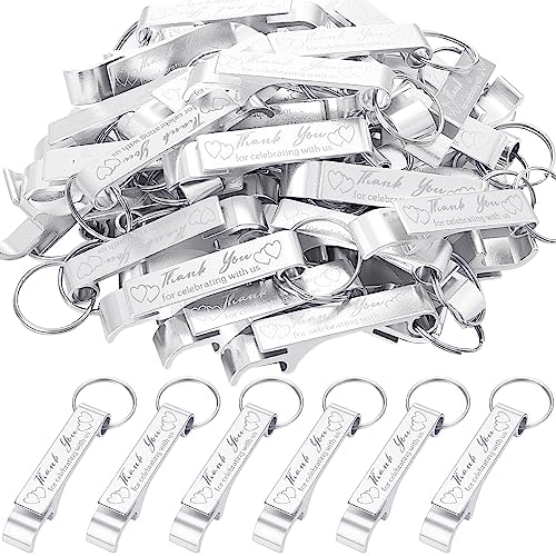 Dandat 100 Pcs Silver Bottle Opener Keychain Wedding Favors
