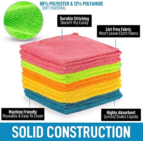 Zulay Kitchen 12 Pack Microfiber Cloths - 12x12 Inch Lint Free for Cleaning
