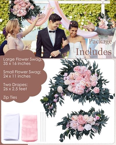 Fonyick Wedding Arch Flowers with Draping Fabric Set of 4
