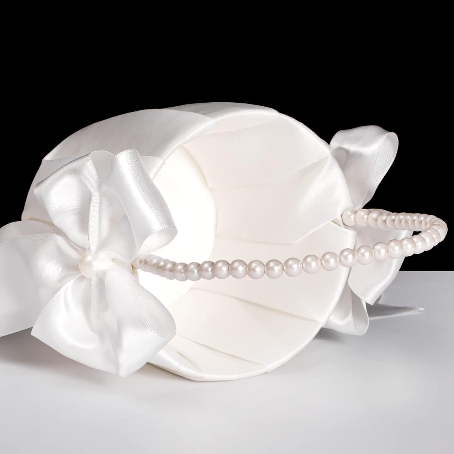 Ivory Flower Girl Baskets With Pearl Handles Set of 2