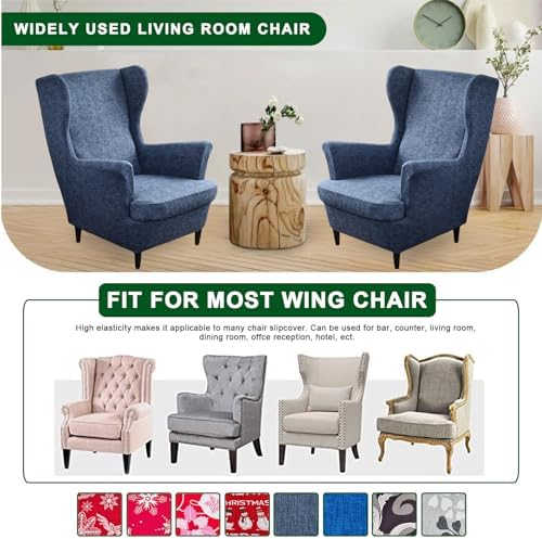 CRFATOP 2 Piece Wingback Chair Slipcovers with Elastic Bottom