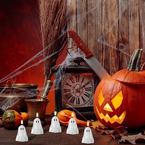 Jutom 10 Pack White Halloween Candles with Ghost Design