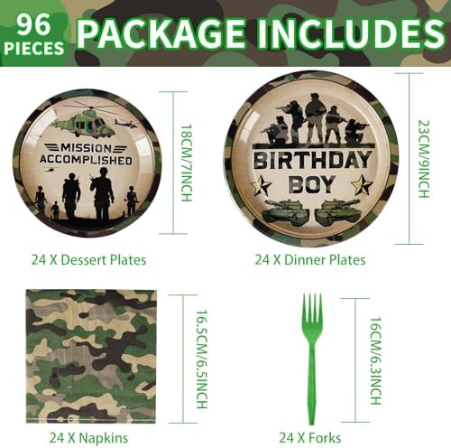 96Pcs Camouflage Birthday Party Supplies Set