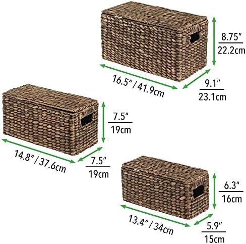 mDesign Woven Water Hyacinth Storage Baskets Set of 3 Dark Brown