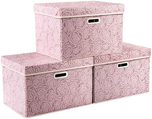 Prandom Larger Foldable Storage Box with Lid 3-Pack