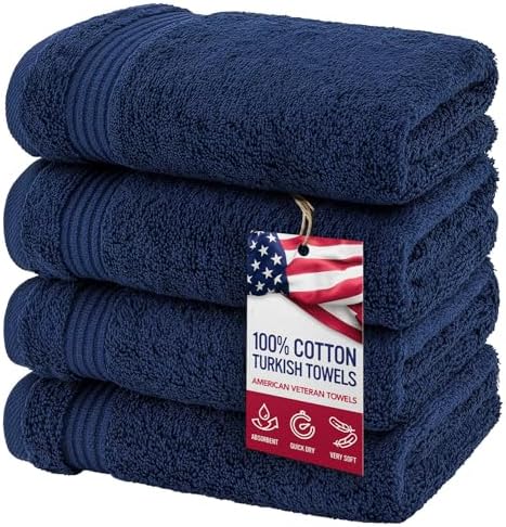American Veteran 4 Pack Hand Towels Set of 4 Navy Blue