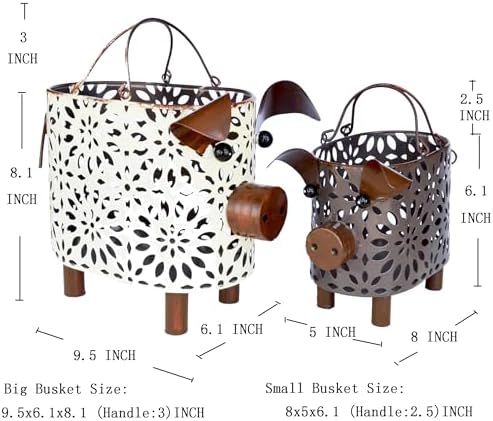 GIFTME 5 Farmhouse Metal Storage Baskets Set with Handles