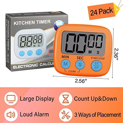 24 Piece Digital Timer Set with Magnetic Display and Loud Alarm - Pink Orange