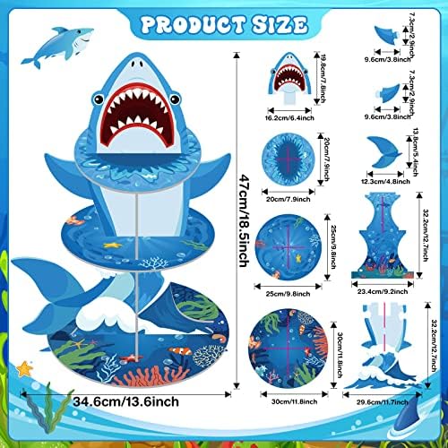 Zopeal 3 Tier Shark Cupcake Stand Ocean Theme Decor