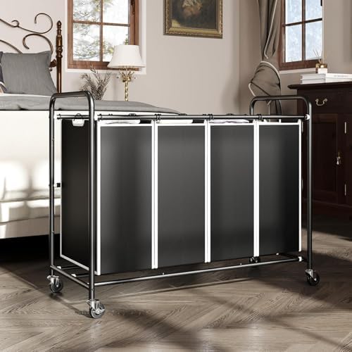 ROMOON 4 Section Laundry Sorter with Wheels and Removable Bags