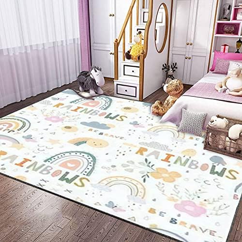 Modern Home Kids Play Area Rugs with Rainbows Design