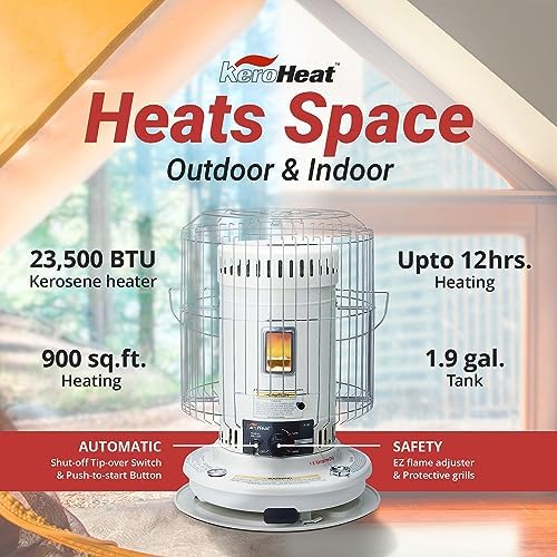KeroHeat Sengoku Kerosene Heater 23500 BTU Portable White Cordless
