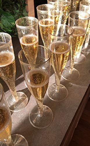 30 Disposable Champagne Flutes - Gold Glitter Plastic for Parties