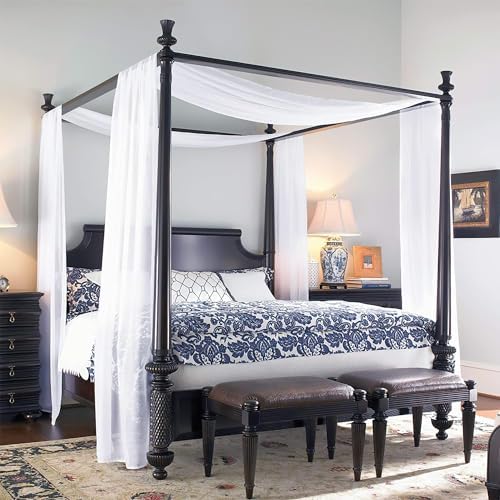 RYB HOME White Sheer Curtains 2 Panels for Canopy Bed