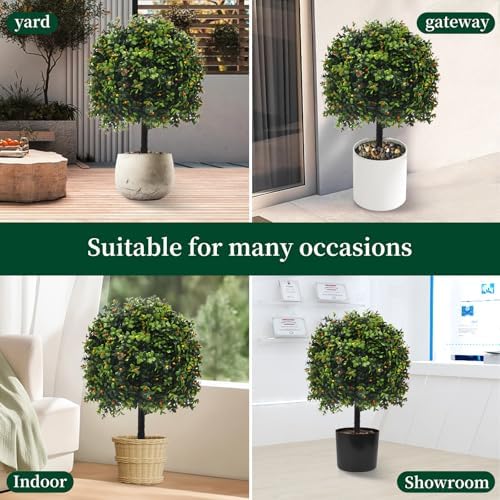 KUKKUME Artificial Boxwood Topiary Set of 2