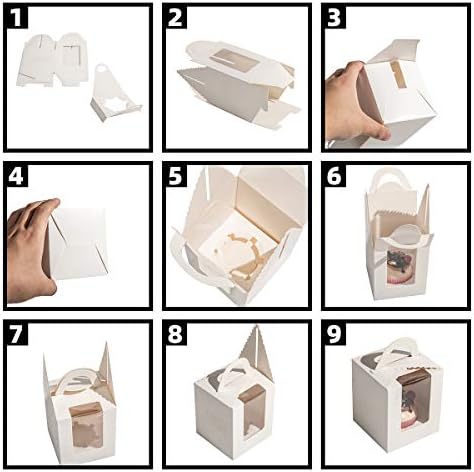 ihomecooker 25 Pcs White Cupcake Containers with Window Handle for Wedding Parties