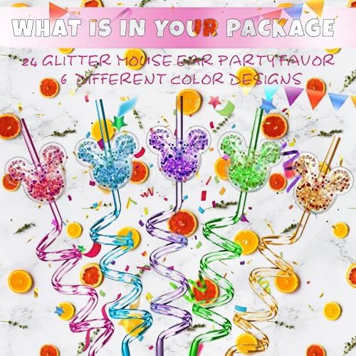 24Pcs Glitter Mouse Straws for Party Favors