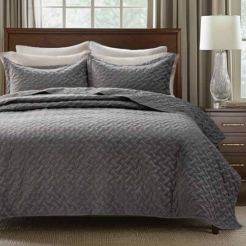 Bedsure King Size Quilt - Grey Basket Weave Bedspread
